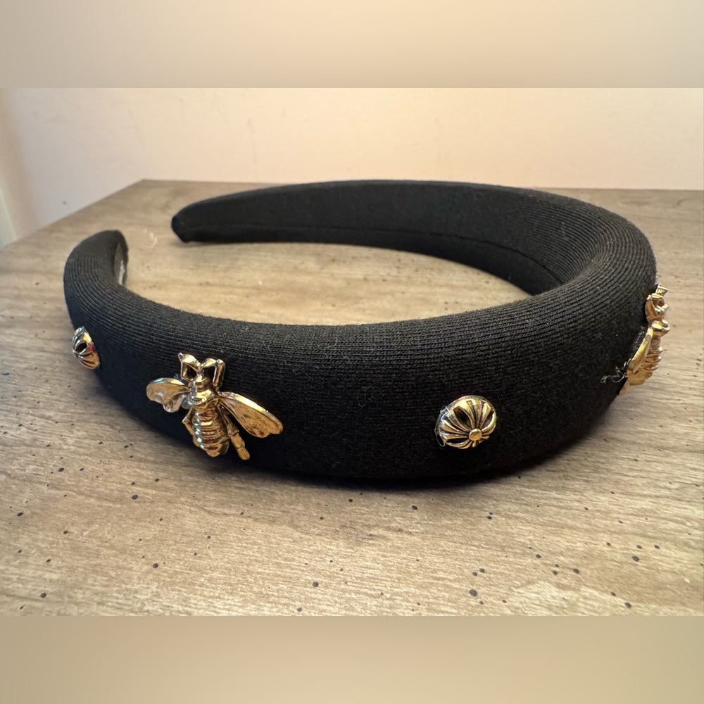 Black Headband with Gold Bee Accents - Picture 2 of 3